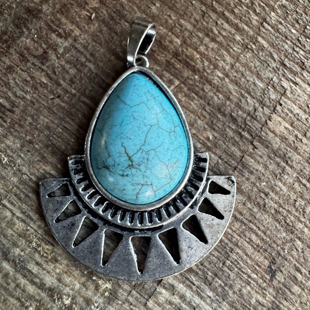 Bundle Faux Turquoise Fashion Western Boho Pendant & Leather Upcycled Bracelet